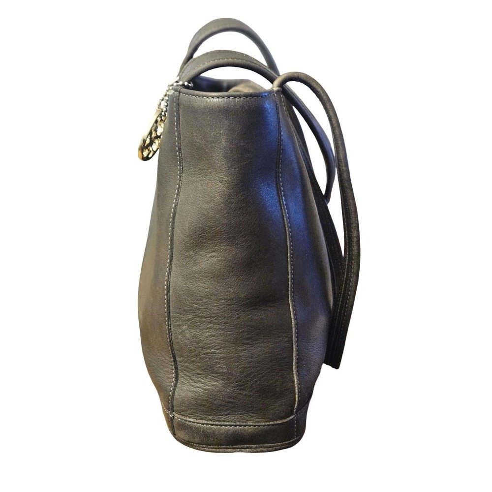 Vintage Coach Bleeker Black Grey Leather Tote Shoulder Bag w/ Silver Logo Charm - Picture 4 of 13